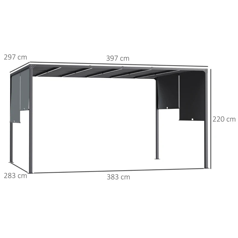 (3x4m) Metal Pergola with Solar LED Lighting and Sliding Roof/Wall Panels