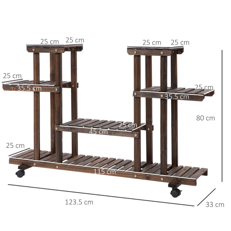 4 Tier - Plant Stand with Wheels and Brakes, Floor-standing Wooden Flower Rack