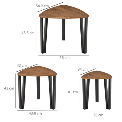 Triangular Nesting Coffee Table Set with Wood Effect & Metal Legs