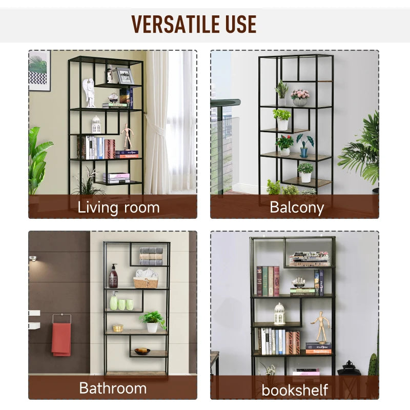 Abstract Style Bookcase Tall Shelf Unit with Steel Frame