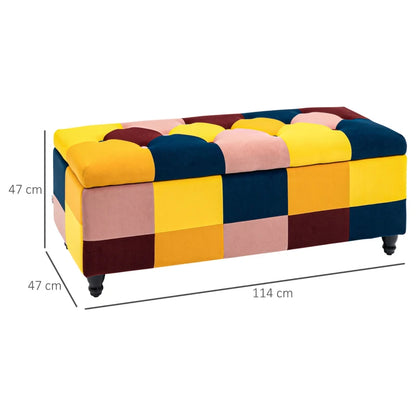 Multicoloured Bed End Storage Ottoman / Footstool with Lid & Button Tufting