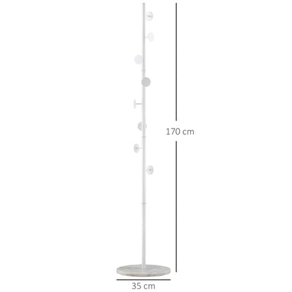 Modern Minimalist Design Disc Hook Coat Rack with 8 Disc Hooks - White Marble