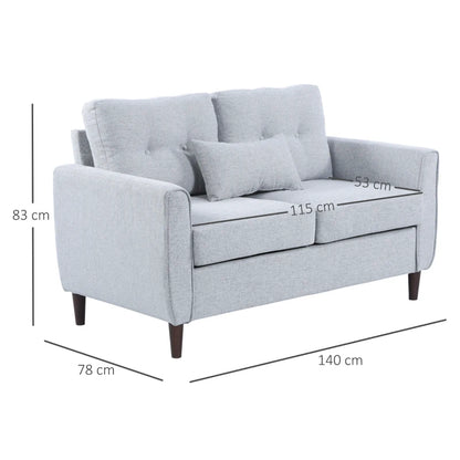 2 Seat Loveseat Double Sofa, Tufted Design and Wooden Legs for Living Room, Dining Room, Office - Grey