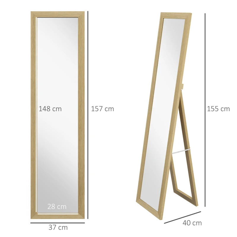 Wall Mounted or Freestanding - Full Length - Wooden Framed Mirror - Natural Pine