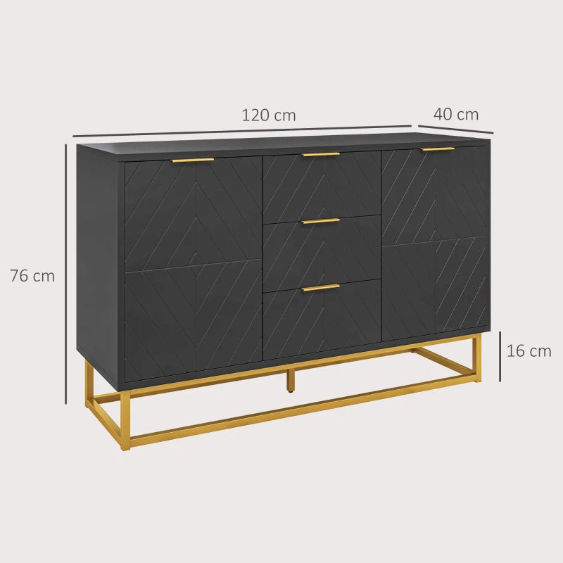 Modern Sideboard with 3-Drawers and Adjustable Shelves - Black