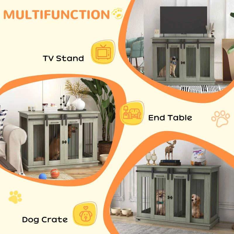 Large Pet Crate with Removable Divider for One Large Pet or Two Small - Grey