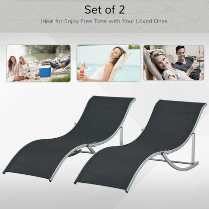 Set of 2 - Foldable S-Shaped Sun Lounger Set - Black