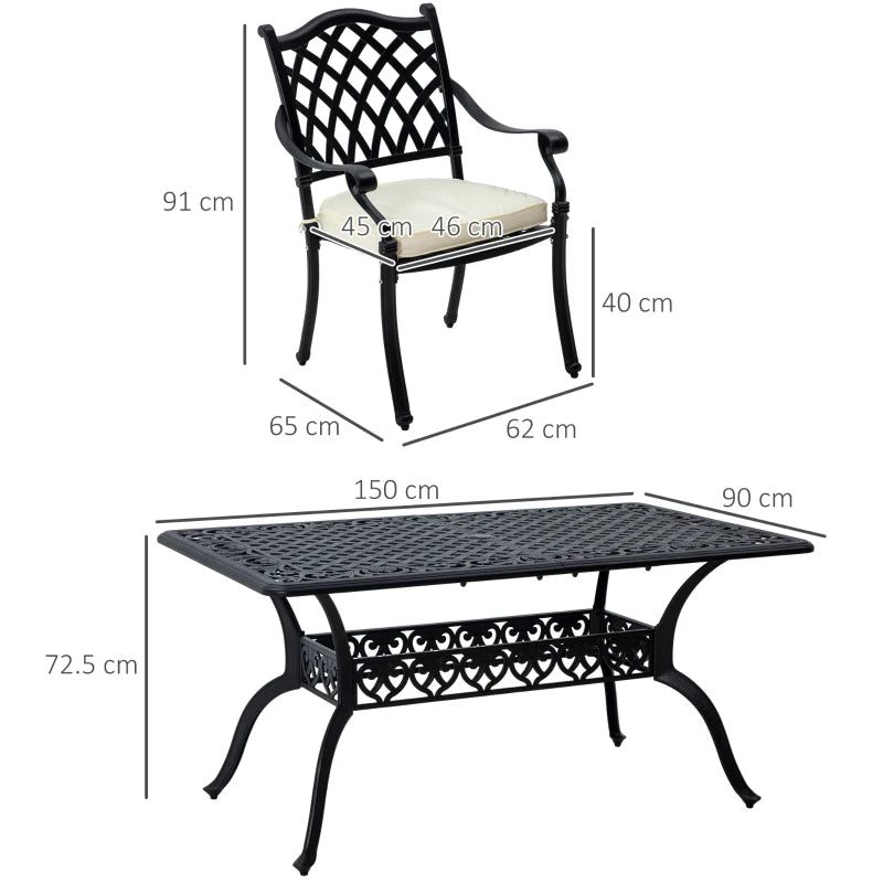 7-Piece Cast Aluminium - Bistro Style Large Dining Set for Garden / Balcony / Patio