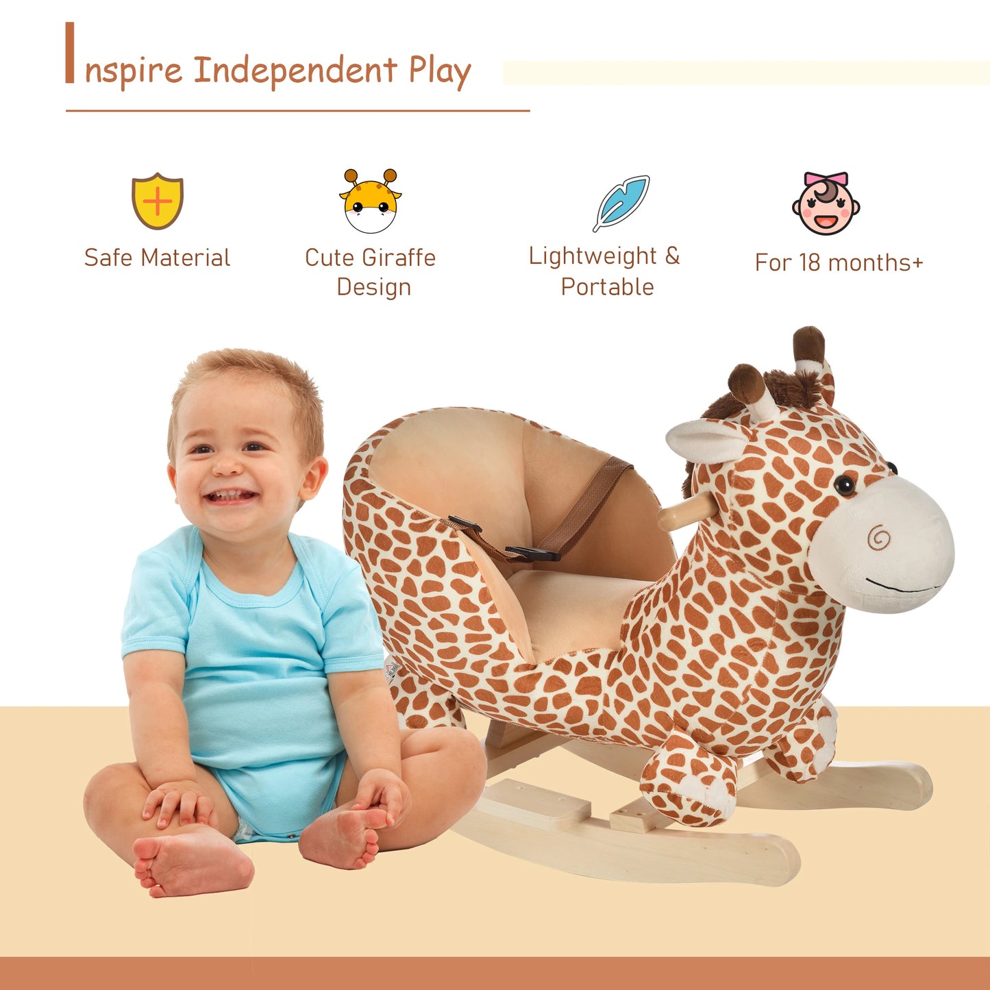 Kids Giraffe Style Ride on Rocking Horse with Bucket Seat and Safety Belt