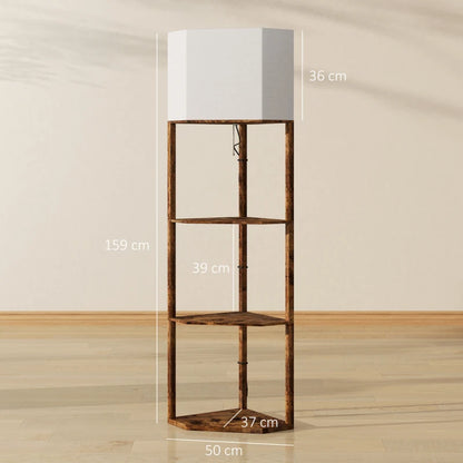 Farmhouse style - Corner Floor Light with 3-Tier Shelving and wood effect