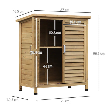 Mid Size - 2 Door Garden Shed / Tool Organiser with 2-Tier Shelving - Natural Wood Effect