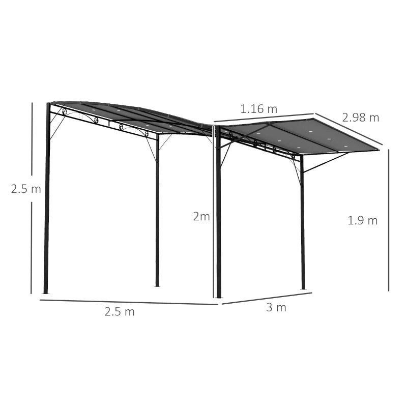 (3x2.5m) Metal Pergola / Gazebo Canopy Sunshade with Extended Shelter - Charcoal Grey