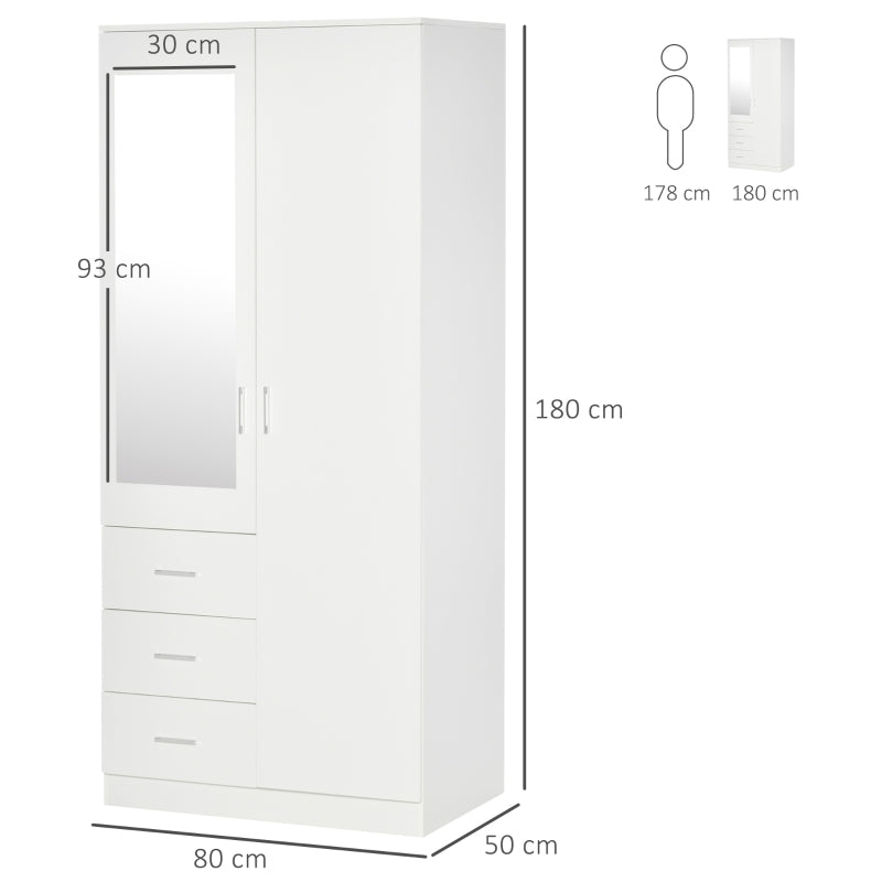 Modern Mirror Wardrobe with Slimline Hanging Storage, 3 Cube Storage and 3-Drawers