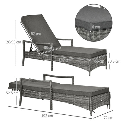 Rattan Sun Lounger - Single with 4-Level Adjustable Backrest & Removable Washable Cushion