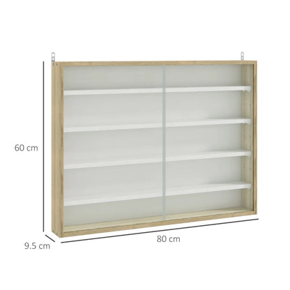 5-Tier Wall Display Shelf with 4 Adjustable Shelves and Glass Doors - Natural Wood/White