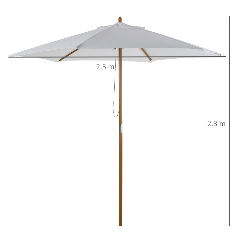 2.5m - Wooden Garden Parasol Outdoor Canopy Sun Shade for Patio - White