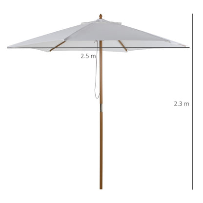 2.5m - Wooden Garden Parasol Outdoor Canopy Sun Shade for Patio - White