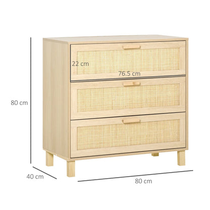 Rattan Style - 3 Drawer - Chest of Drawers / Storage Cabinet Dresser