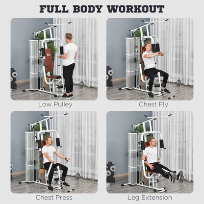 Multi-Function Home Gym Power Tower - Flys, Low Pull, Chest Press, Leg Curl and Lat Pull Down - White