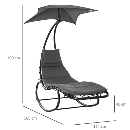 Rocking Sun Bed / Sun Lounger with Overhead Sun Shade Canopy Built In and Cushion with Head Pillow