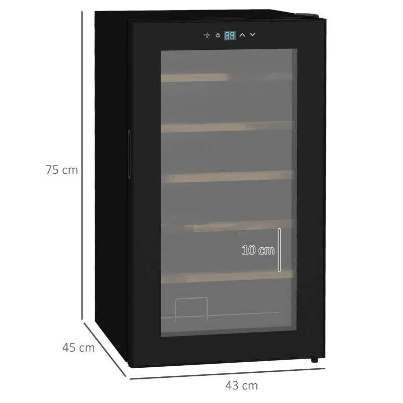 24 Bottle - Wine Cooler with Glass Door, 65 Litres Single Zone Fridge with Digital Touch Screen Controls and LED Light