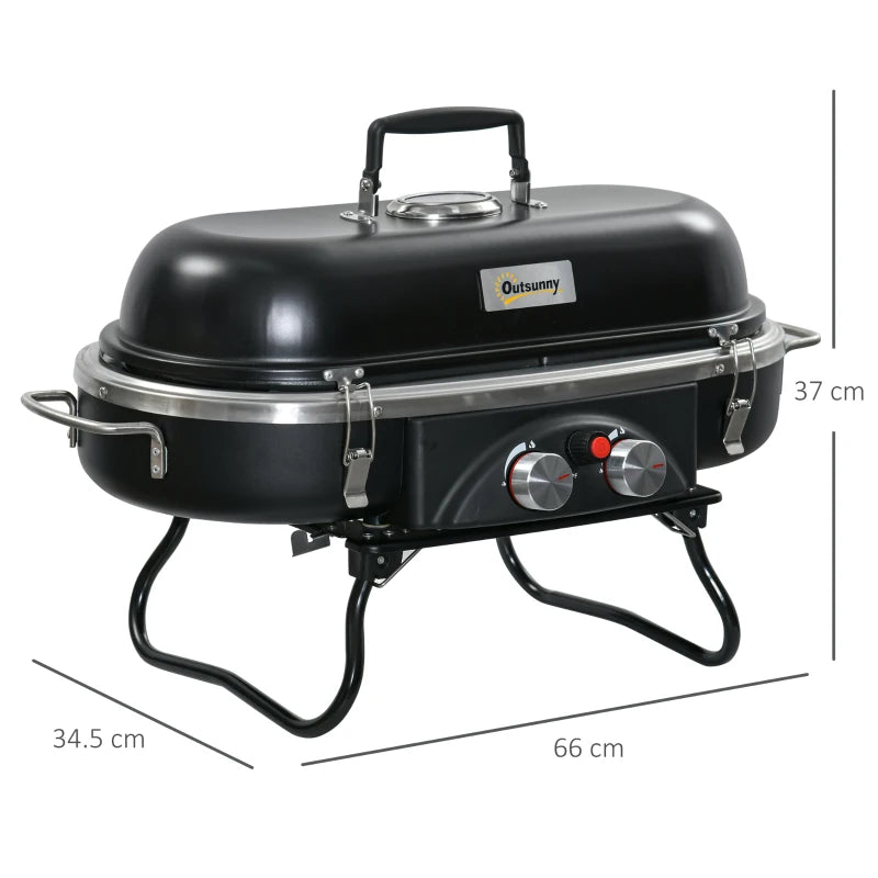 Table Top Foldable Gas BBQ Grill with 2 Burners and Lid