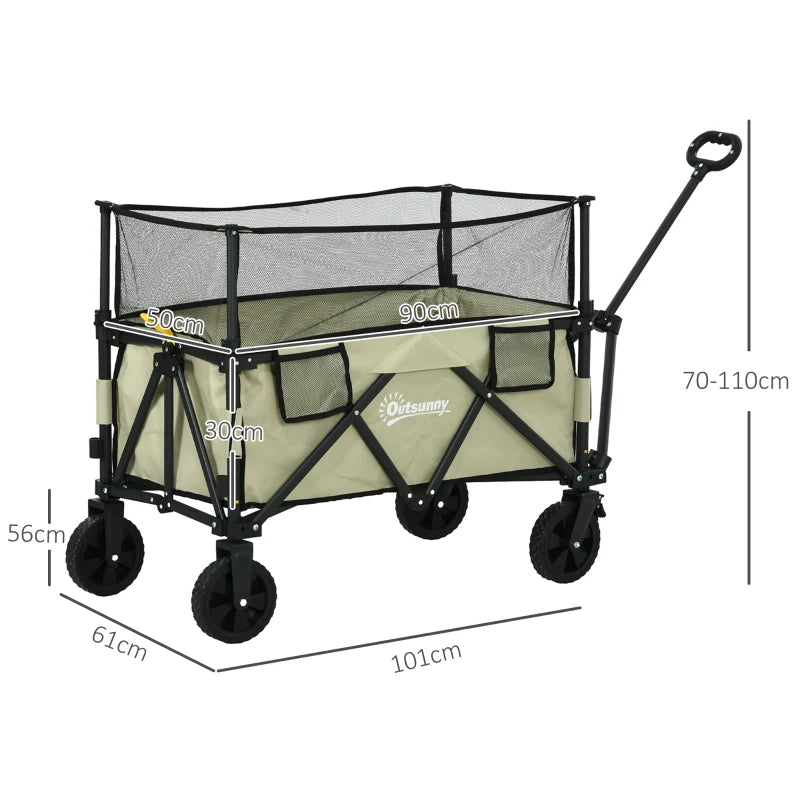 180 Litre - Folding Garden Trolley with Extendable Mesh Side Wall Surrounding - Khaki