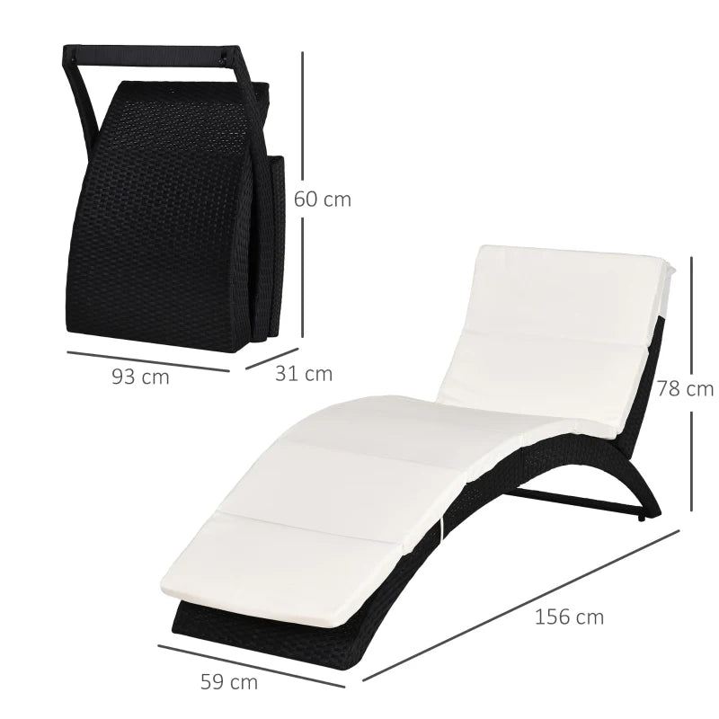 Curved Ergonomic Spa Style Sun Lounger / Sun Bed with Cushion - Black / White