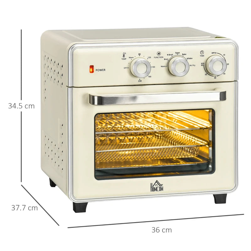 Retro Style Tabletop 7-in-1 Toaster Oven with Warm, Broil, Toast, Bake, Air Fryer Setting, Timer and Adjustable Thermostat