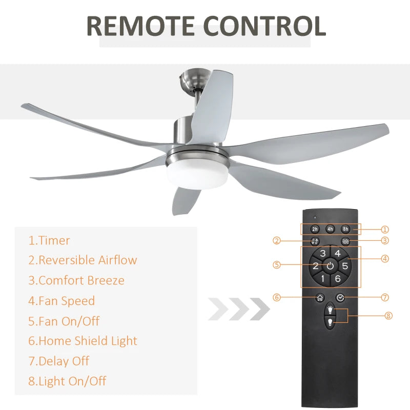 Ceiling Fan Light with 6 Blades and Remote Control (Reversible Rotation for Warm or Cold)