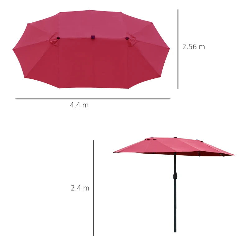 LED - Double Sided Parasol Sun Umbrella - Solar Lights - (4.4m) - (Base Not Included) - Wine Red