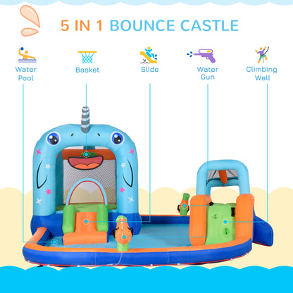 Narwhal Whale Design Bouncy Castle with Fillable Paddle Pool