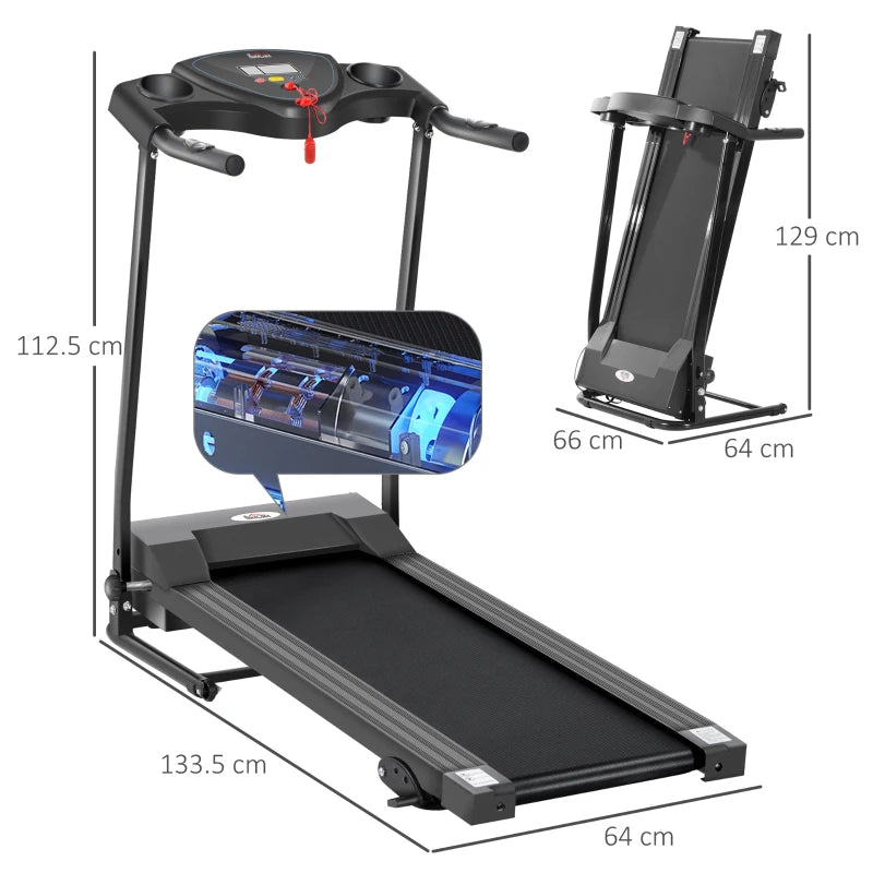 9.9km/h - Motorised Foldable Treadmill / Running Machine with LCD Display and Drink Holders