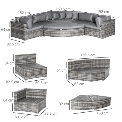 6-Piece Large - Rattan Corner Sofa Set with 10cm Thick Padded Cushions with Angled Corner Design