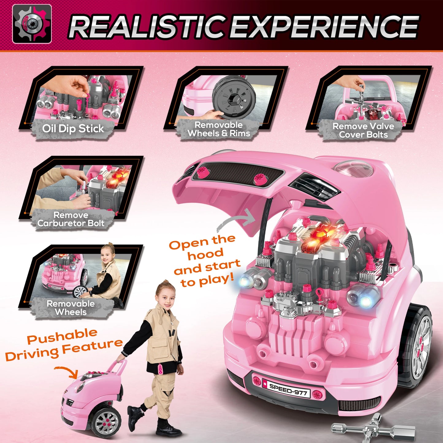 Kids Truck Engine Toy Set Take Apart Workshop - Pink