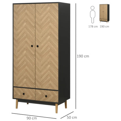 Herringbone Style Wardrobe with 2 Underneath Drawers and Hanging Rail