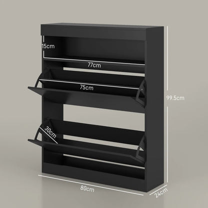 (16 Pair) Freestanding or Wall Mounted Shoe Storage Organiser with Open Style Shelf - Black