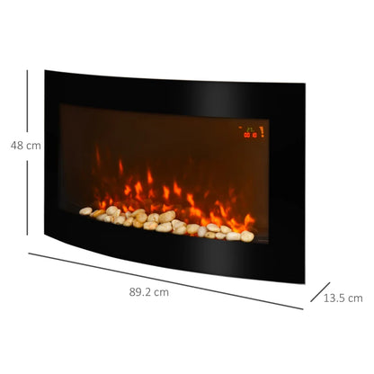 LED Wall Mounted - Curved Glass Electric Fireplace with 7 Colour Backlighting