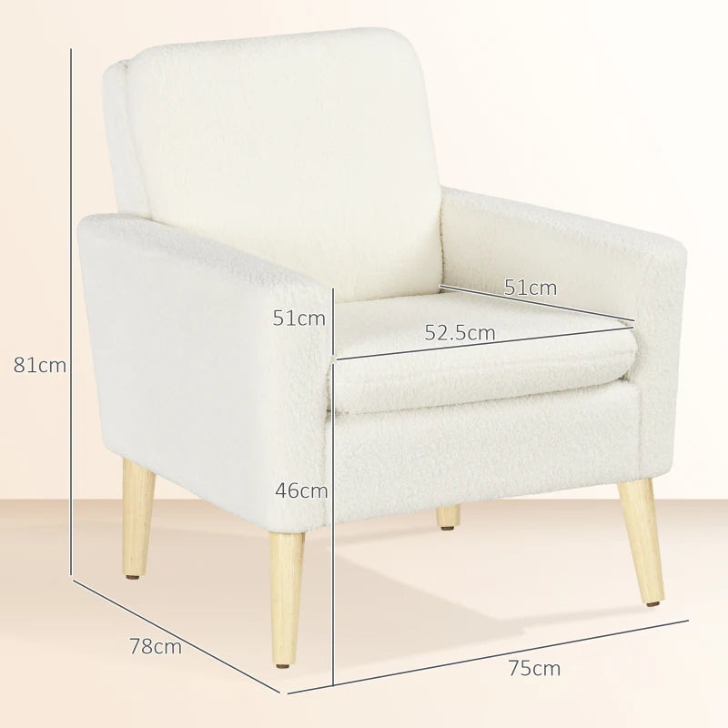 Modern Cushioned Teddy Lining Armchair with Wide Padded Seat and Wooden Feet