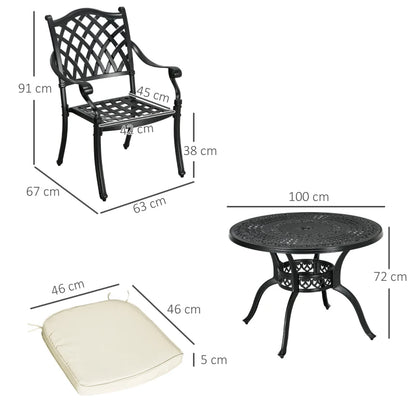 4-Seater Cast Aluminium Bisto Dining / Breakfast Set with Cushions and Hole for Parasol (Parasol not included)