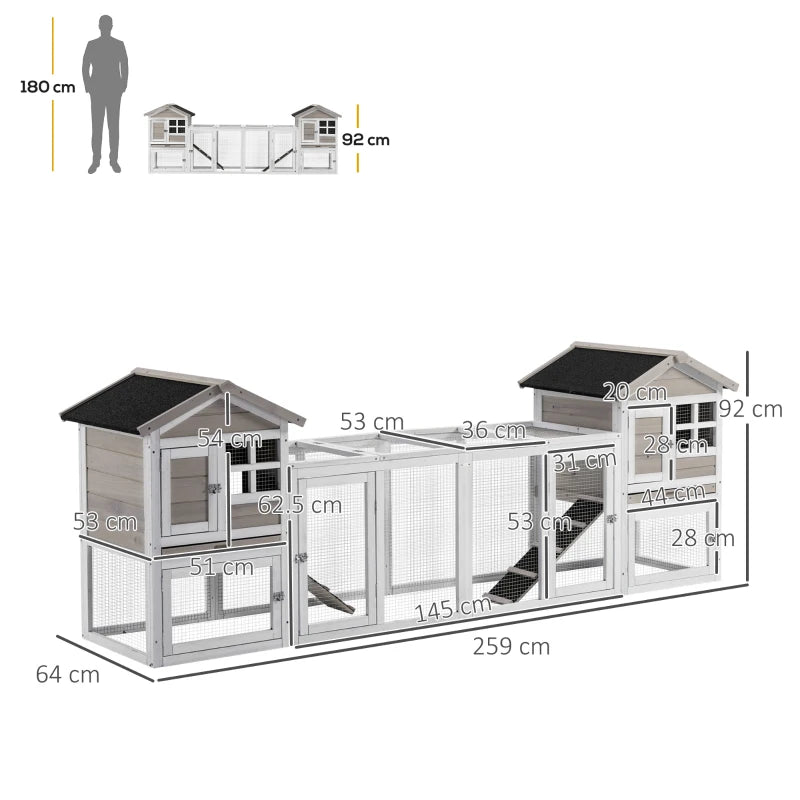 2-in-1 Rabbit Hutch - 1 Large Hutch or 2 Separate Hutches with Pull Out Trays