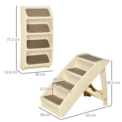 4-Step Foldable Pet Stairs with Plastic Surrounding and Anti Slip Carpeting - Beige