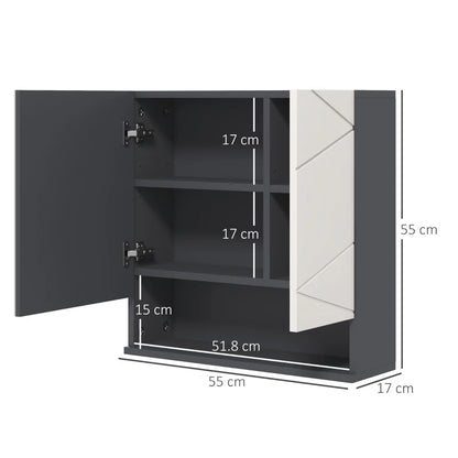 Embossed Bathroom Mirror Split Cabinet Storage Cupboard with Adjustable Shelves