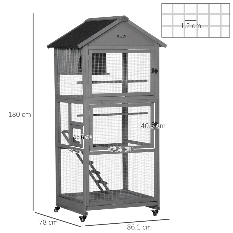 Indoor / Outdoor - 3-Tier Mobile Bird Cage with Ladders and Perching Spots