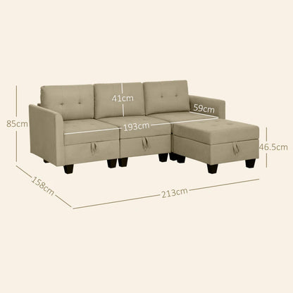 L-Shape Modular Sofa Set with Ottoman Storage - Textured Fabric Feel Material