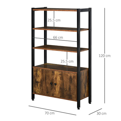 Industrial Style 3-Tier Bookcase with Cabinet