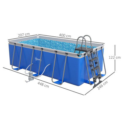 Rectangle Steel Frame Swimming Pool with Ladder and Pump - Blue