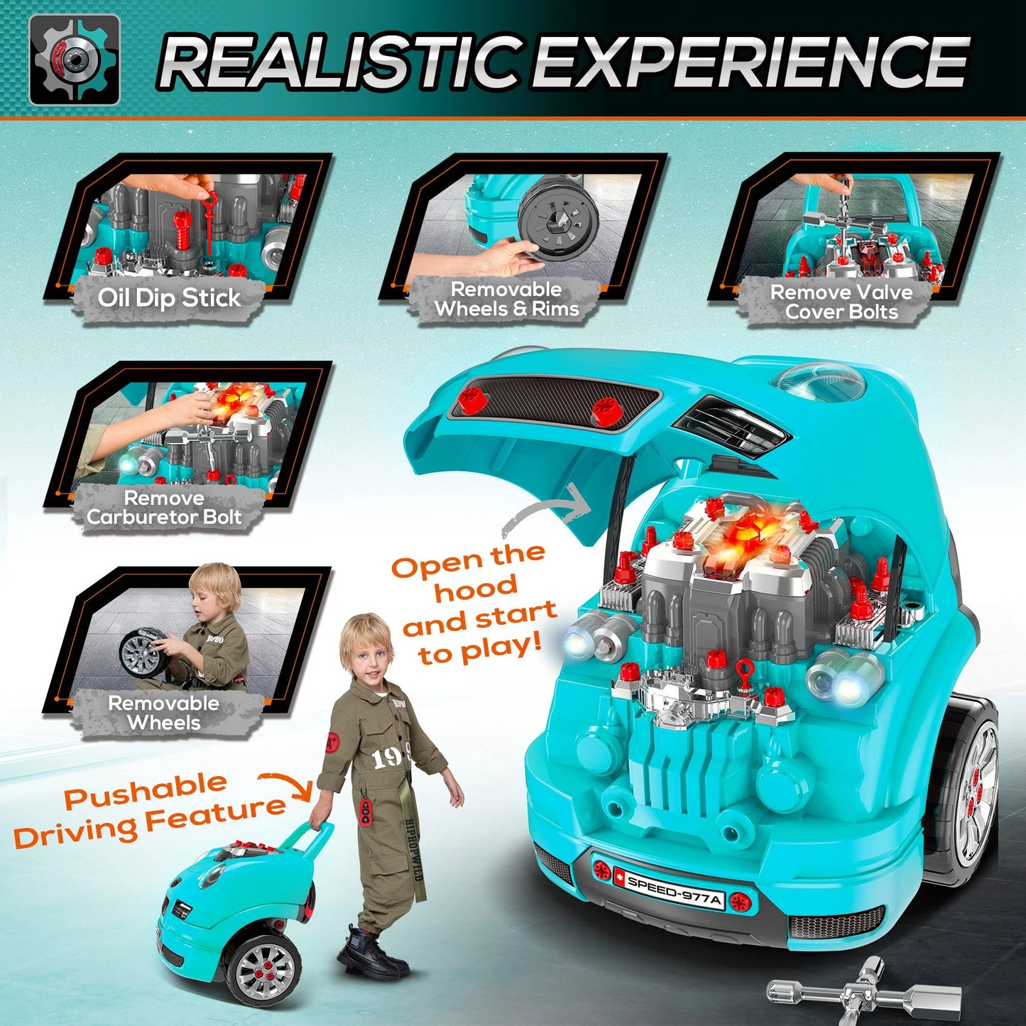 Kids Truck Engine Toy Set Take Apart Workshop - Teal