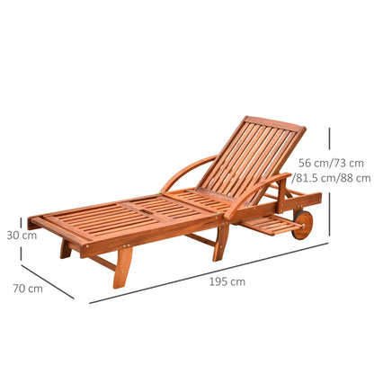 Wooden Sun Lounger with Adjustable Backrest and Ergonomic Leg Rest Setting