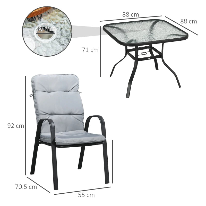 5 Piece - Garden Dining Set with Tempered Glass Dining Table & 4 Cushioned Armchairs